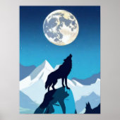Wolf Howling bij de Volledige maan Poster (Voorkant)