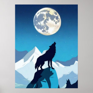 Wolf Howling bij de Volledige maan Poster