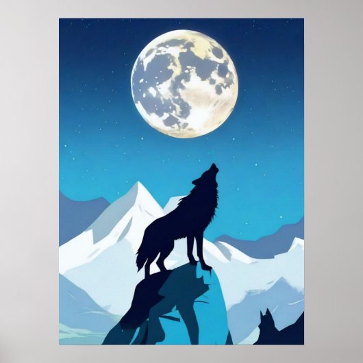 Wolf Howling bij de Volledige maan Poster (Voorkant)