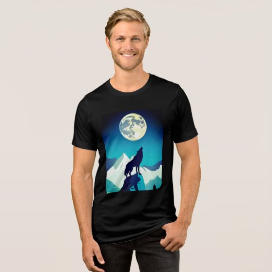 Wolf Howling bij de Volledige maan Tri-Blend Shirt (Voorkant volledig)