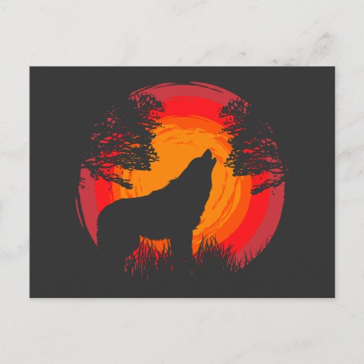 Wolf Howling bij de zon Briefkaart (Voorkant)