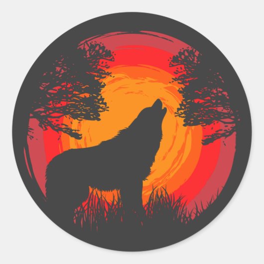 Wolf Howling bij de zon Ronde Sticker (Voorkant)