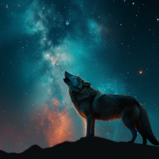 Wolf Howling bij een Blauwe Nebula Jigzaag Puzzle Legpuzzel