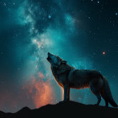 Wolf Howling bij een Blauwe Nebula Jigzaag Puzzle Legpuzzel