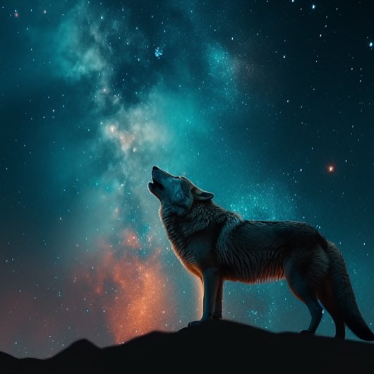 Wolf Howling bij een Blauwe Nebula Jigzaag Puzzle Legpuzzel