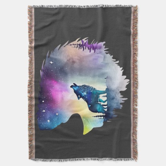 Wolf Howling bij het Noorderlicht Deken (Voorkant Verticaal)