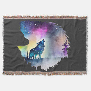 Wolf Howling bij het Noorderlicht Deken