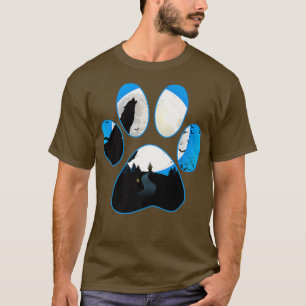 Wolf Howling bij Moon Blue Dog Paw Halloween T-shirt