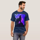 Wolf Howling bij Moon Blue T-shirt (Voorkant volledig)