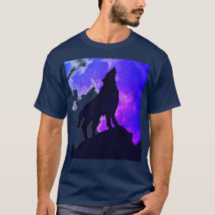 Wolf Howling bij Moon Blue T-shirt