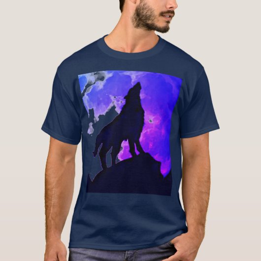 Wolf Howling bij Moon Blue T-shirt (Voorkant)