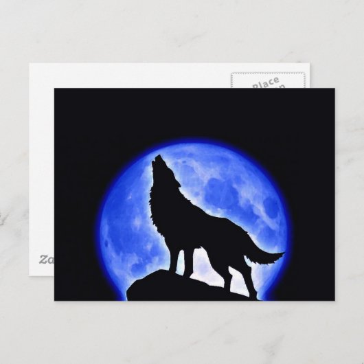 Wolf Howling bij Moon Briefkaart (Voorkant / Achterkant)