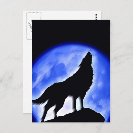 Wolf Howling bij Moon Briefkaart (Voorkant / Achterkant)