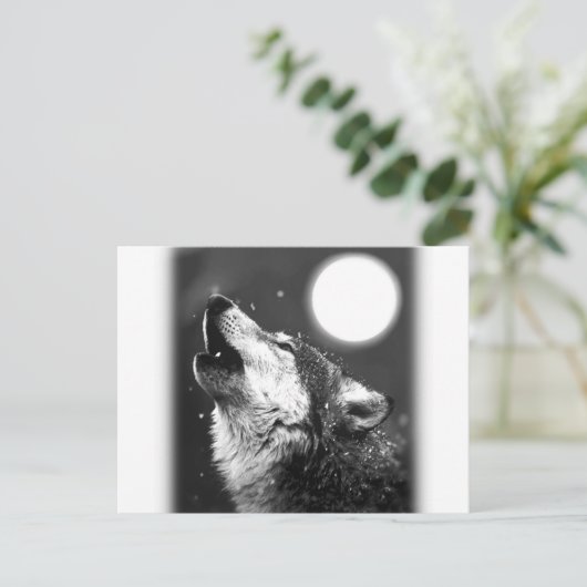 Wolf Howling bij Moon Briefkaart (Staand voorkant)