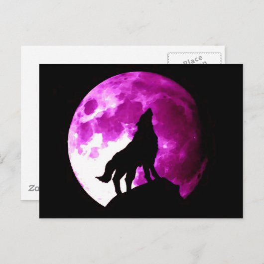 Wolf Howling bij Moon Briefkaart (Voorkant / Achterkant)