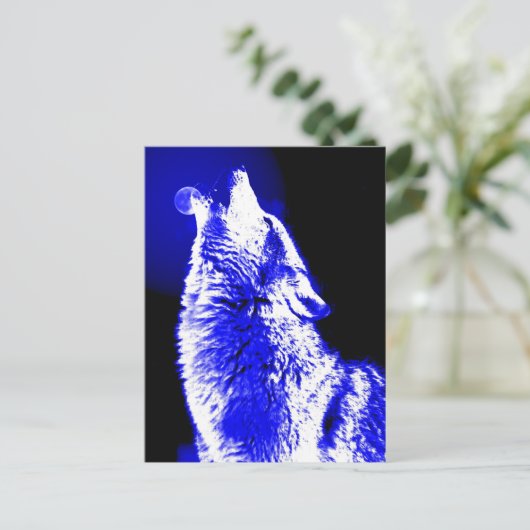 Wolf Howling bij Moon Briefkaart (Staand voorkant)