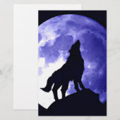 Wolf Howling bij Moon Briefpapier (Voorkant / Achterkant)