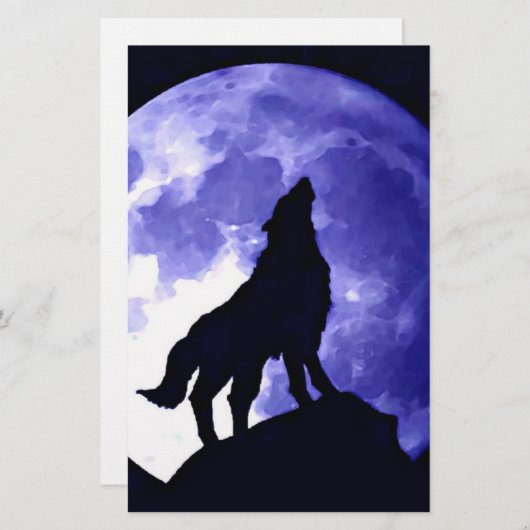 Wolf Howling bij Moon Briefpapier (Voorkant / Achterkant)
