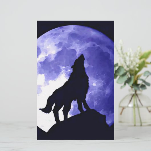 Wolf Howling bij Moon Briefpapier (Staand voorkant)