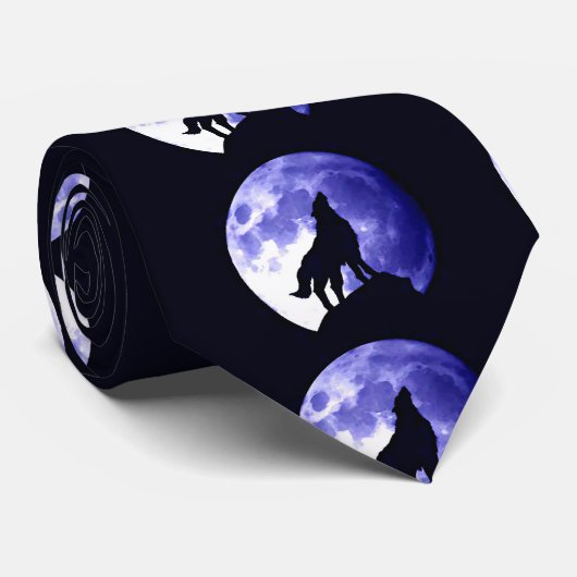 Wolf Howling bij Moon Custom Stropdas (Opgerold)