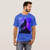 Wolf Howling bij Moon Deep Royal Blue T-shirt (Voorkant volledig)