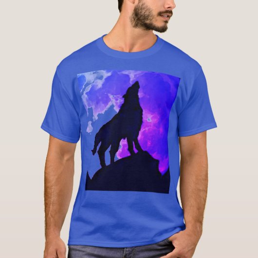 Wolf Howling bij Moon Deep Royal Blue T-shirt (Voorkant)