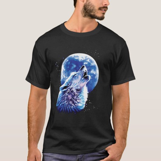 Wolf Howling bij Moon houdt van wolven Waterverf C T-shirt (Voorkant)