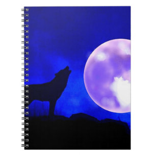 Wolf Howling bij Moon in Blue Night Notitieboek