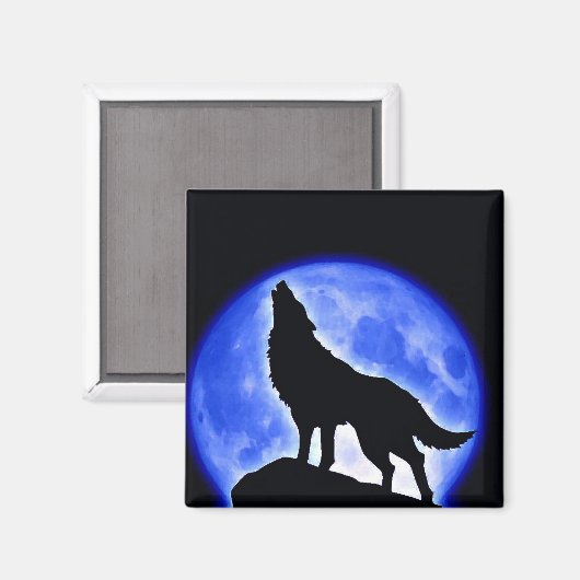 Wolf Howling bij Moon Magneet (Voorkant / Achterkant)
