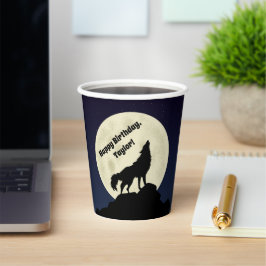 Wolf Howling bij Moon Midnight Blue Papieren Bekers
