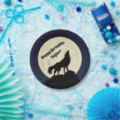 Wolf Howling bij Moon Midnight Blue Papieren Bordje (Feest)