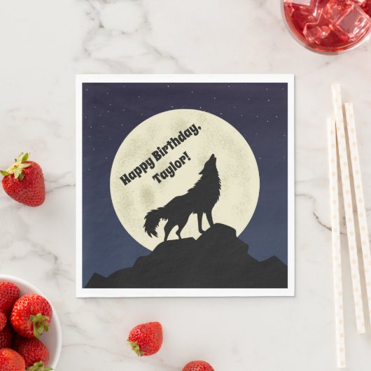 Wolf Howling bij Moon Midnight Blue Servet (Insitu)