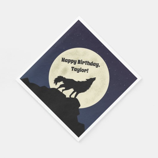 Wolf Howling bij Moon Midnight Blue Servet (Hoek)