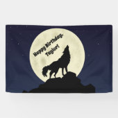 Wolf Howling bij Moon Midnight Blue Spandoek (Horizontaal)