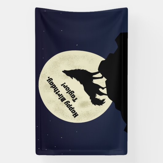 Wolf Howling bij Moon Midnight Blue Spandoek (Verticaal)