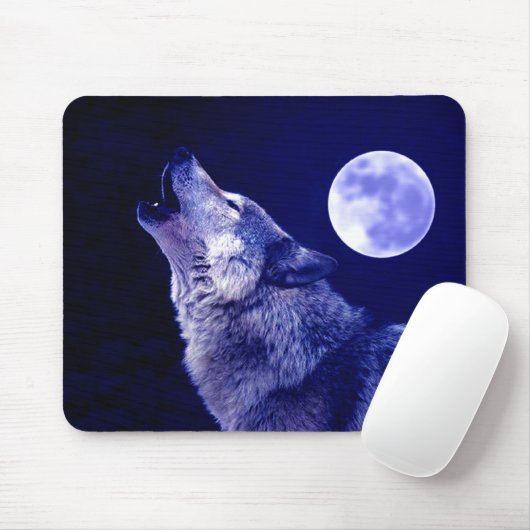 Wolf Howling bij Moon Muismat (Met muis)