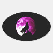 Wolf Howling bij Moon Oval Sticker (Voorkant)