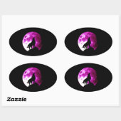 Wolf Howling bij Moon Oval Sticker (Vel)