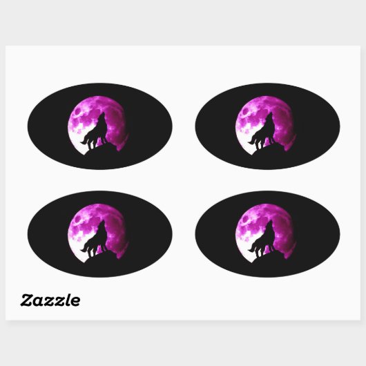 Wolf Howling bij Moon Oval Sticker (Vel)