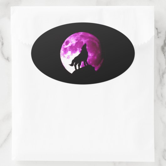 Wolf Howling bij Moon Oval Sticker (Tas)