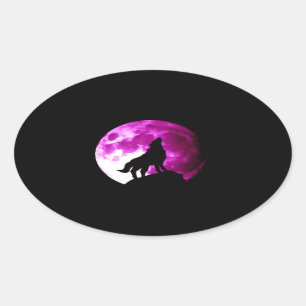 Wolf Howling bij Moon Oval Sticker
