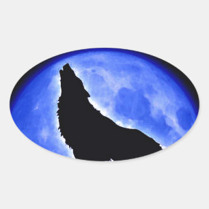 Wolf Howling bij Moon Ovale Sticker