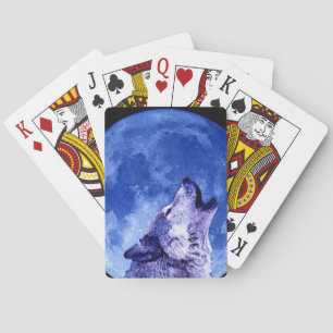Wolf Howling bij Moon Pokerkaarten