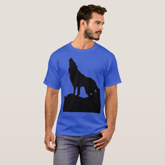 Wolf Howling bij Moon Pop Art Deep Royal Blue T-shirt (Voorkant volledig)