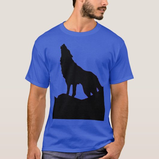 Wolf Howling bij Moon Pop Art Deep Royal Blue T-shirt (Voorkant)