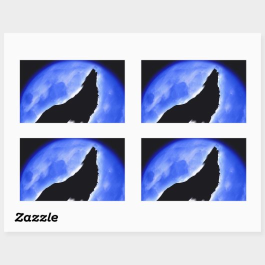 Wolf Howling bij Moon Rechthoekige Sticker (Vel)