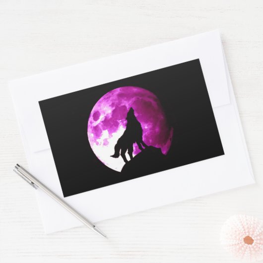 Wolf Howling bij Moon Rectangle Sticker (Envelop)