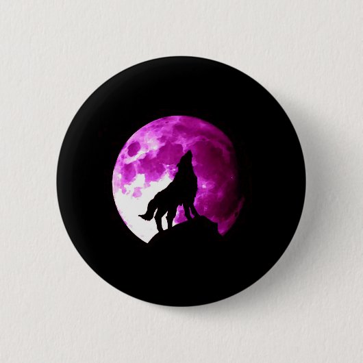 Wolf Howling bij Moon Ronde Button 5,7 Cm (Voorkant)
