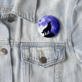 Wolf Howling bij Moon Ronde Button 5,7 Cm (In situ)