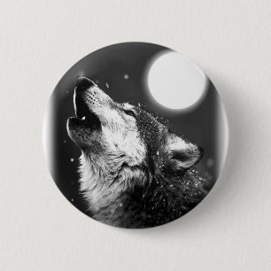 Wolf Howling bij Moon Ronde Button 5,7 Cm